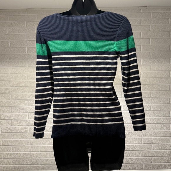 Lauren Ralph Lauren Striped Ribbed Boat Neck Sweater Long Sleeve - Picture 3 of 4